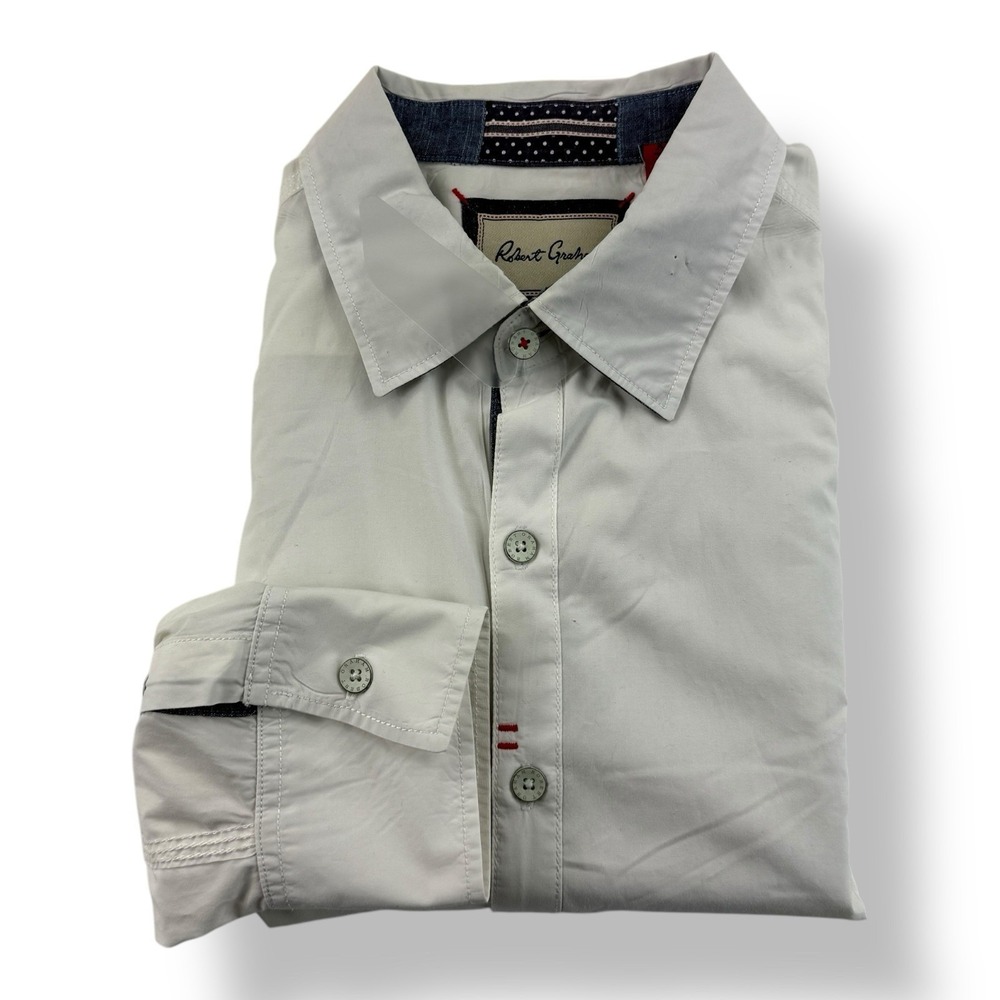 Robert Graham Men's XL Tailored Fit White Cotton Button Up Shirt‎ Metal Buttons